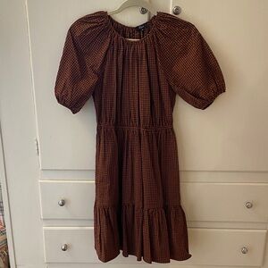 Cotton Rails Brown Black Plaid Seersucker Khloe Russet Gingham Flounce Hem Dress